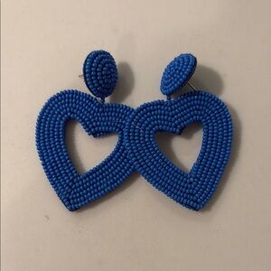 Elegant Blue Beaded Heart Earrings